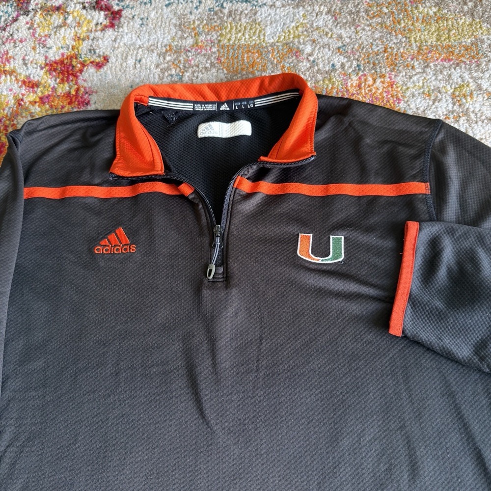 adidas Miami Hurricanes 1/4 Zip Pullover Sweatshirt Mens L. It's a little faded